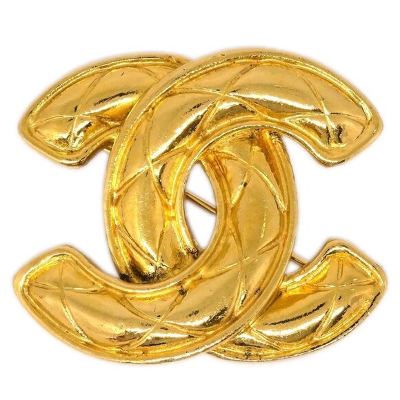 Chanel Quilted CC Brooch Pin Gold 1153 185898 - Picture 1 of 4